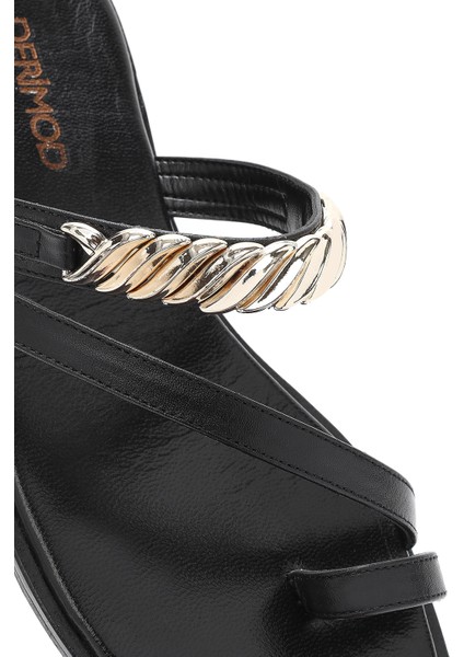 Kadın Siyah Taşlı Parmak Arası Deri Terlik 25SFD160618