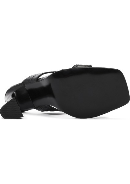 Kadın Siyah Kroko Desenli Deri Yüksek Kalın Topuklu Terlik 25SFD1610E3