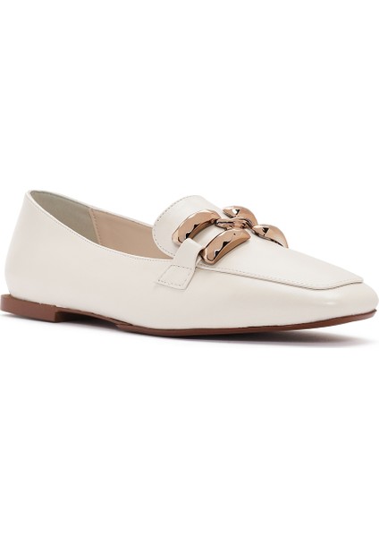Kadın Beyaz Tokalı Maskülen Loafer 25SFE400418