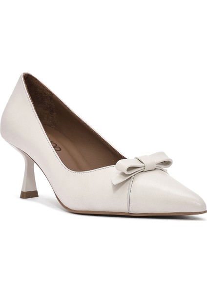 Kadın Krem Ince Kısa Topuklu Deri Stiletto 25SFD132318