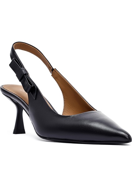 Kadın Siyah Arkası Açık Ince Topuklu Deri Ayakkabı 25SFD132018