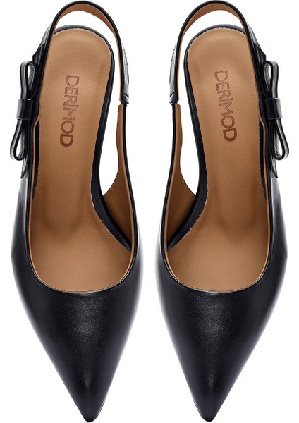 Kadın Siyah Arkası Açık Ince Topuklu Deri Ayakkabı 25SFD132018