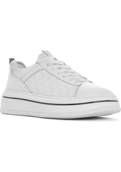 Erkek Beyaz Bağcıklı Kalın Tabanlı Deri Sneaker 25SFD650214