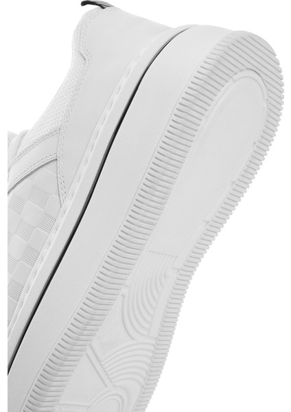 Erkek Beyaz Bağcıklı Kalın Tabanlı Deri Sneaker 25SFD650214