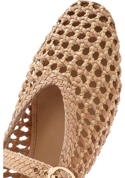 Kadın Bej Tokalı Hasır Deri Babet 25SFD5511M7