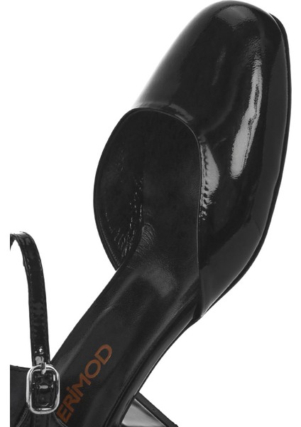 Kadın Siyah Bilekten Tokalı Kısa Kalın Topuklu Rugan Deri Ayakkabı 25SFD140916