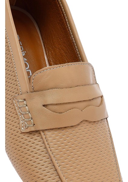 Kadın Bej Deri Loafer 25SFD411118
