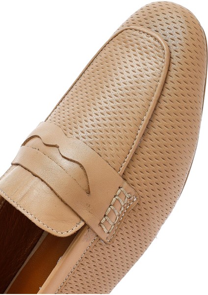 Kadın Bej Deri Loafer 25SFD411118