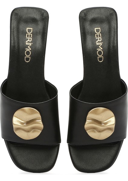 Kadın Siyah Aksesuarlı Deri Terlik 25SFD180418