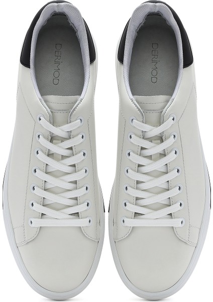 Erkek Beyaz Bağcıklı Deri Sneaker 25SFD650618
