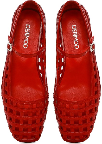 Kadın Kırmızı Bantlı Rugan Deri Babet 25SFD182516