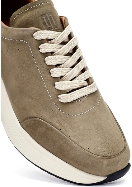 Erkek Yeşil Bağcıklı Kalın Tabanlı Nubuk Deri Sneaker 25SFD6505V3