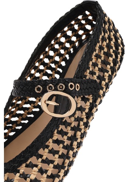 Kadın Bej Tokalı Hasır Deri Babet 25SFD5511M7