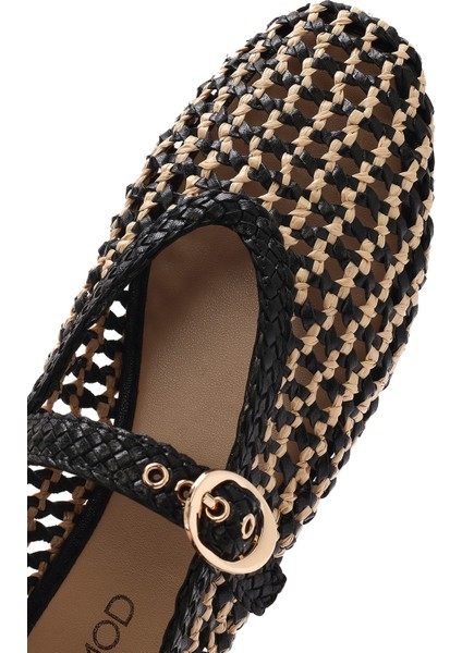 Kadın Bej Tokalı Hasır Deri Babet 25SFD5511M7