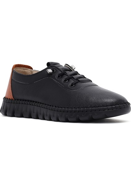 Kadın Siyah Bağcıklı Deri Sneaker 25SFD501618