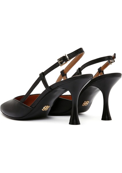 Kadın Siyah Arkası Açık Topuklu Deri Ayakkabı 25SFD160218