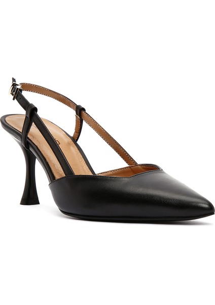 Kadın Siyah Arkası Açık Topuklu Deri Ayakkabı 25SFD160218