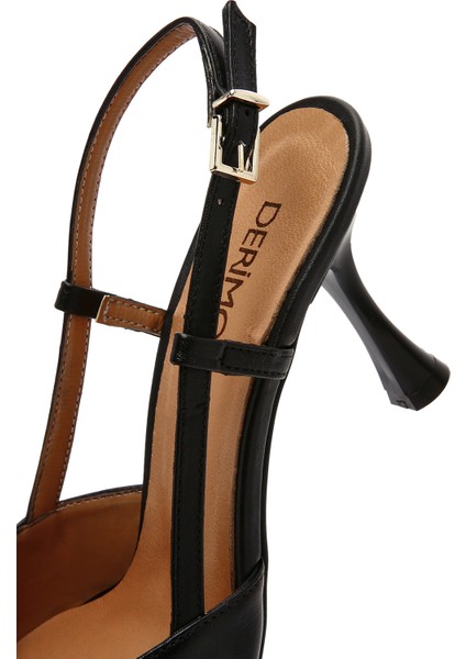 Kadın Siyah Arkası Açık Topuklu Deri Ayakkabı 25SFD160218