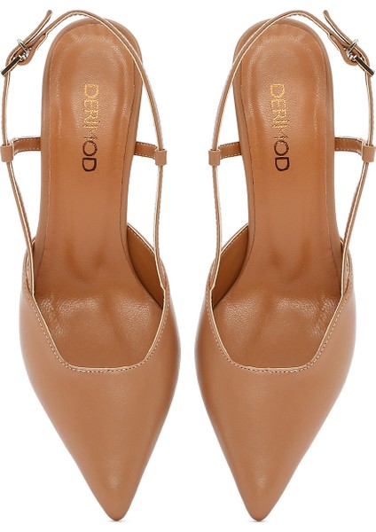 Kadın Pembe Arkası Açık Topuklu Deri Ayakkabı 25SFD160218