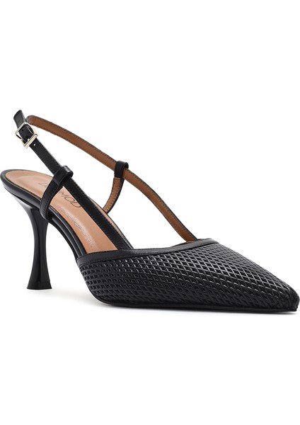 Kadın Siyah Arkası Açık Deri Ince Topuklu Ayakkabı 25SFD161918