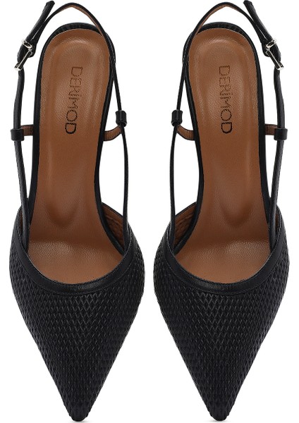 Kadın Siyah Arkası Açık Deri Ince Topuklu Ayakkabı 25SFD161918