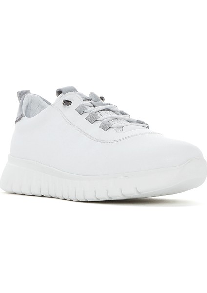 Kadın Beyaz Bağcıklı Deri Sneaker 25SFD501918