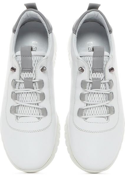 Kadın Beyaz Bağcıklı Deri Sneaker 25SFD501918