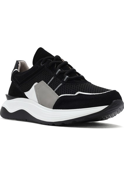 Erkek Siyah Bağcıklı Kalın Tabanlı Deri Sneaker 25SFD795014