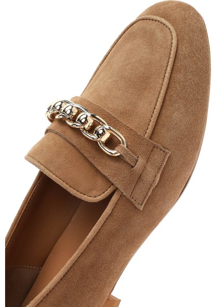 Kadın Taba Tokalı Süet Deri Loafer 25SFD160410