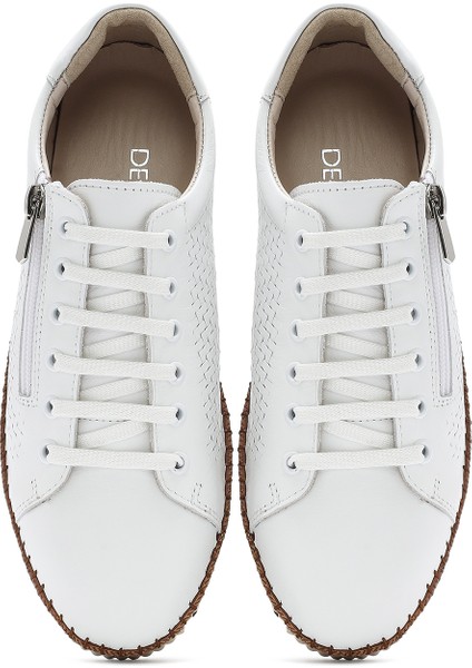 Kadın Beyaz Bağcıklı Kalın Tabanlı Deri Sneaker 25SFD501818