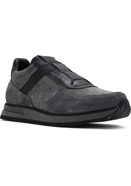 Erkek Gri Bağcıklı Deri Casual Sneaker 25SFD795114