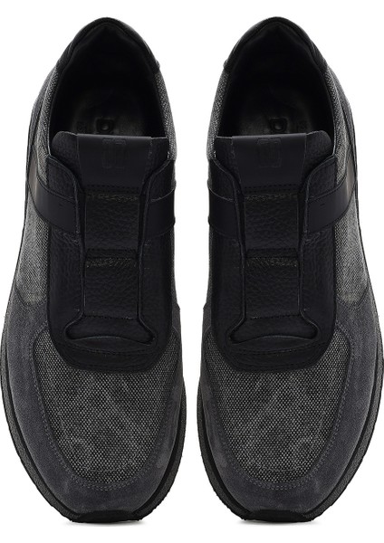 Erkek Gri Bağcıklı Deri Casual Sneaker 25SFD795114