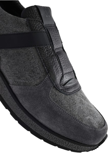 Erkek Gri Bağcıklı Deri Casual Sneaker 25SFD795114