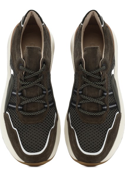 Erkek Haki Bağcıklı Kalın Tabanlı Deri Sneaker 25SFD795014
