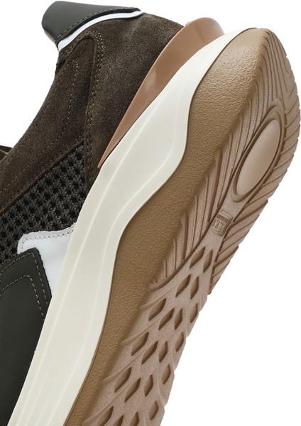 Erkek Haki Bağcıklı Kalın Tabanlı Deri Sneaker 25SFD795014