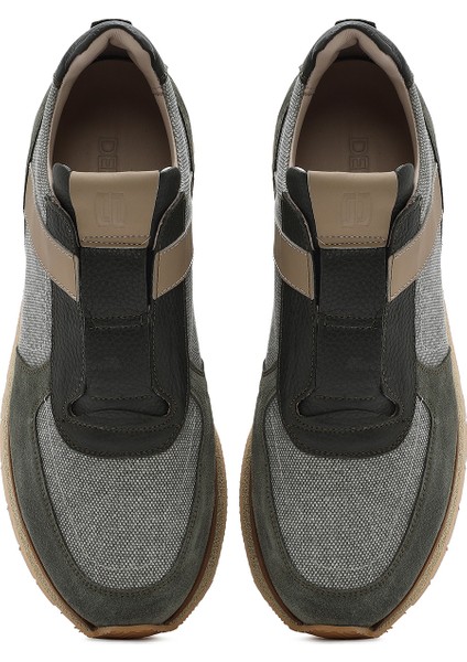 Erkek Haki Bağcıklı Deri Casual Sneaker 25SFD795114