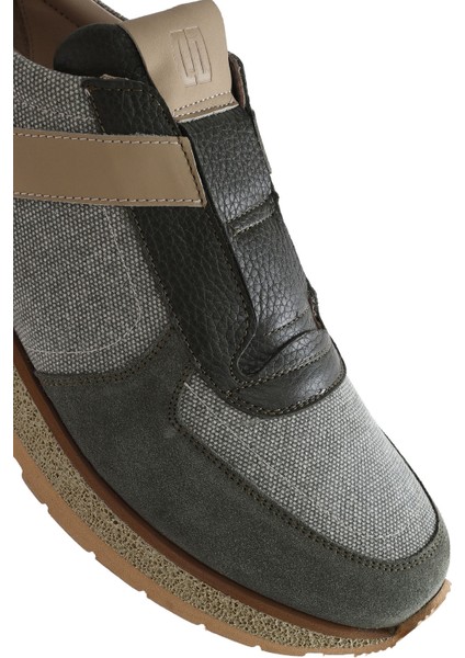 Erkek Haki Bağcıklı Deri Casual Sneaker 25SFD795114