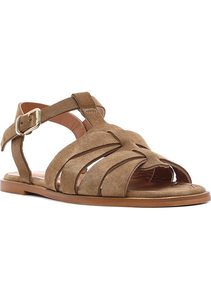 Kadın Vizon Bilekten Bantlı Süet Deri Sandalet 25SFD160810