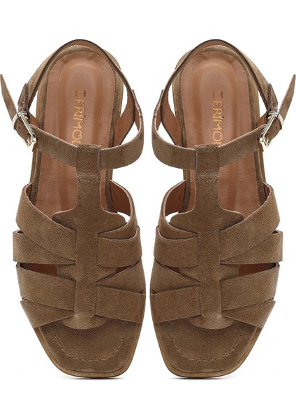 Kadın Vizon Bilekten Bantlı Süet Deri Sandalet 25SFD160810