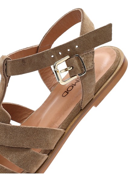 Kadın Vizon Bilekten Bantlı Süet Deri Sandalet 25SFD160810