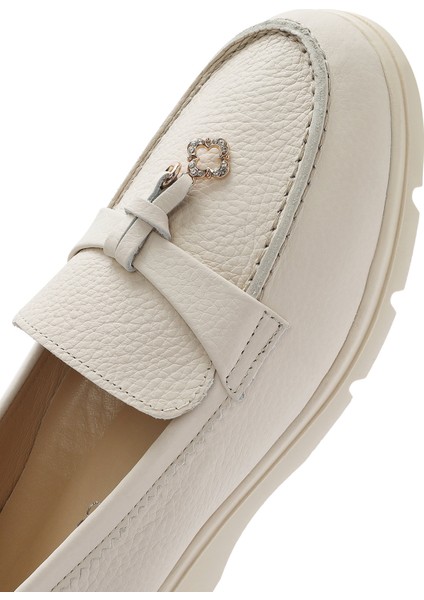 Kadın Bej Deri Comfort Loafer 25SFD1536FT