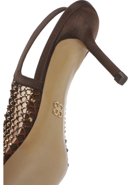 Kadın Bronz Taşlı Arkası Açık Ince Topuklu Deri Ayakkabı 25SFD1210TS