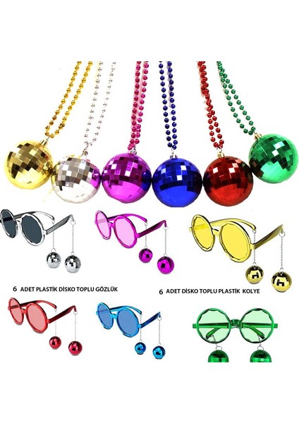 6 Renk 6 Adet 80S 90S Retro Plastik Disko Toplu Gözlük ve Plastik Disko Kolye Set Hawai