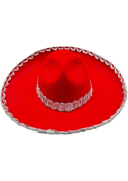 Kırmızı Renk Keçe Kumaş Meksikalı Latin Mariachi Şapkası Gümüş Şeritli Yetişkin Hawaian fiyatları