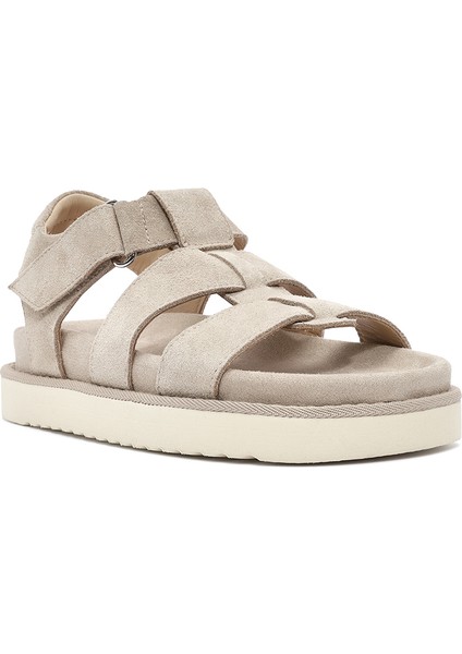 Kadın Krem Kalın Tabanlı Süet Deri Sandalet 25SFD405310