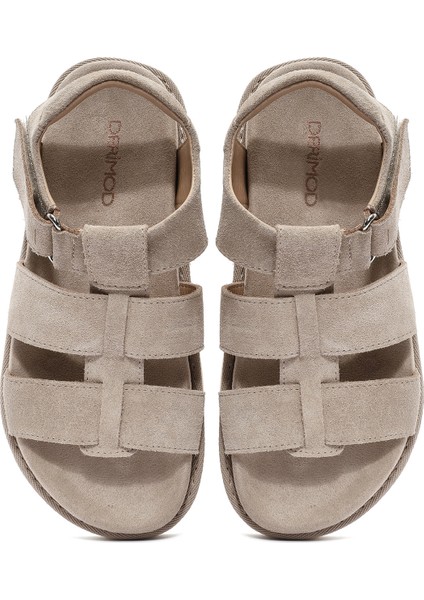 Kadın Krem Kalın Tabanlı Süet Deri Sandalet 25SFD405310