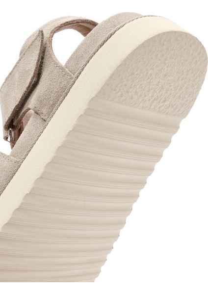 Kadın Krem Kalın Tabanlı Süet Deri Sandalet 25SFD405310