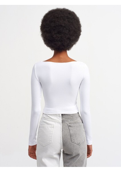 3700 Fitilli Uzun Kollu Top-Beyaz