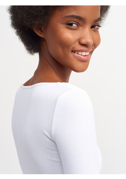 3700 Fitilli Uzun Kollu Top-Beyaz