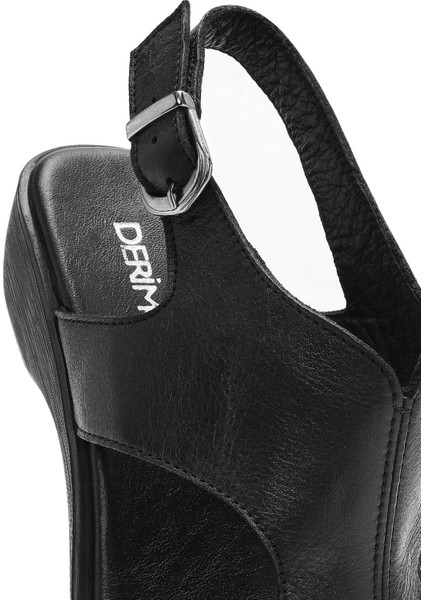 Kadın Siyah Dolgu Topuklu Deri Sandalet 25SFD153218